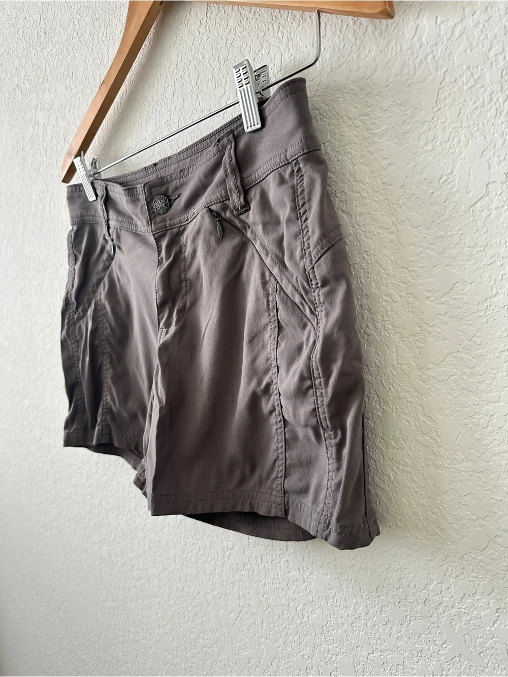 prAna Hallena Stretch Shorts Women 5 Gray Hiking Utility Gorpcore Cargo Boho 5